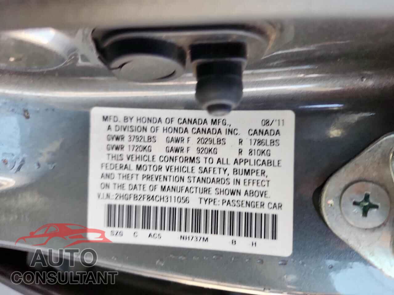 HONDA CIVIC 2012 - 2HGFB2F84CH311056