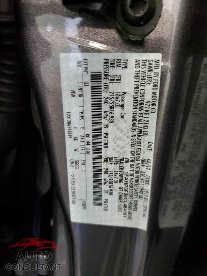 FORD FOCUS 2012 - 1FAHP3F29CL464101
