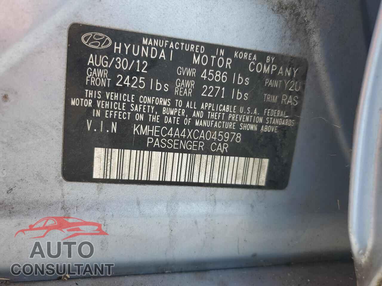 HYUNDAI SONATA 2012 - KMHEC4A4XCA045978