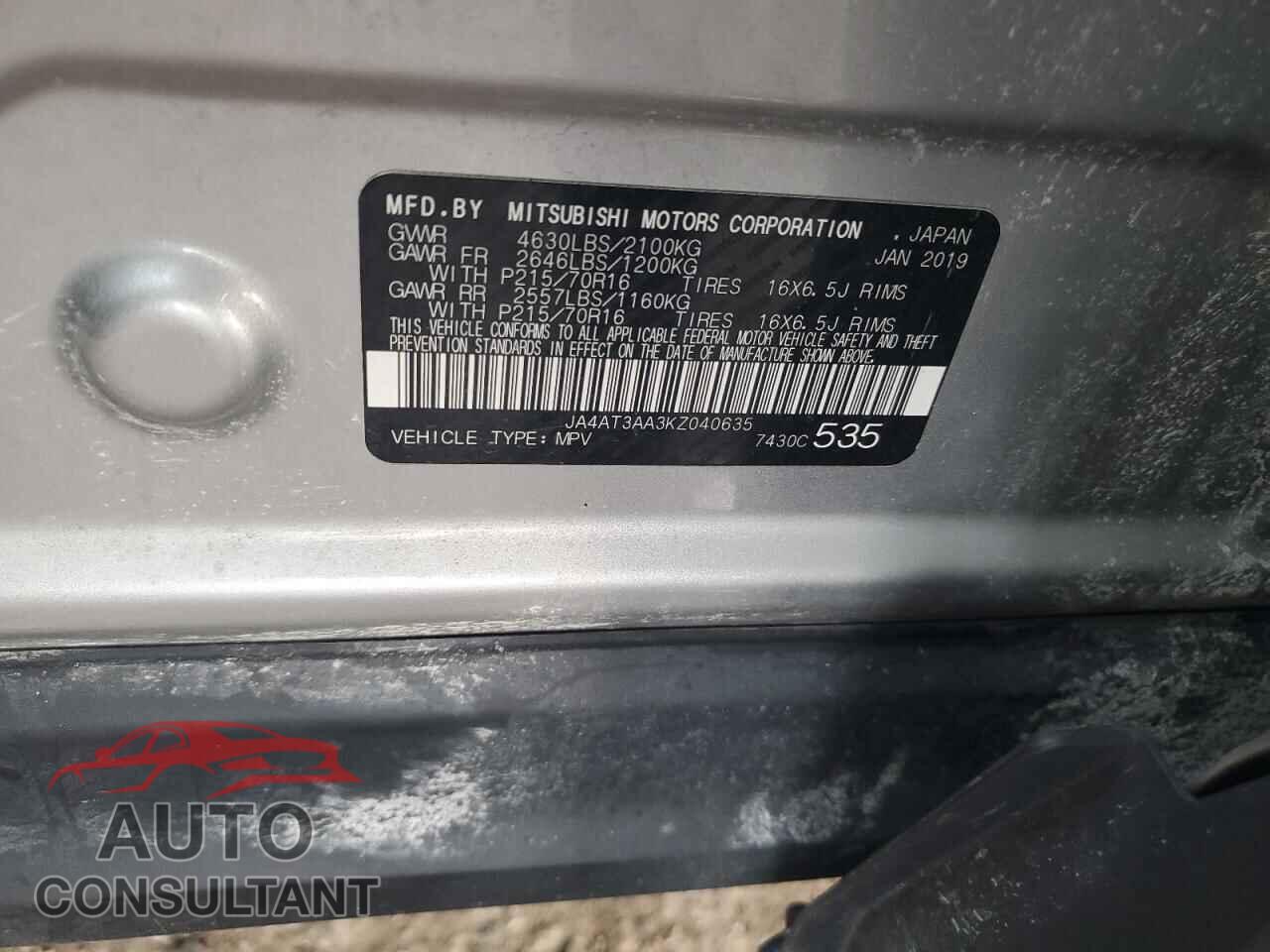 MITSUBISHI ECLIPSE 2019 - JA4AT3AA3KZ040635