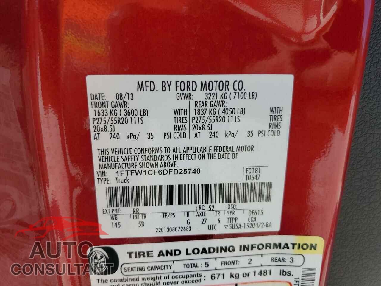 FORD F-150 2013 - 1FTFW1CF6DFD25740