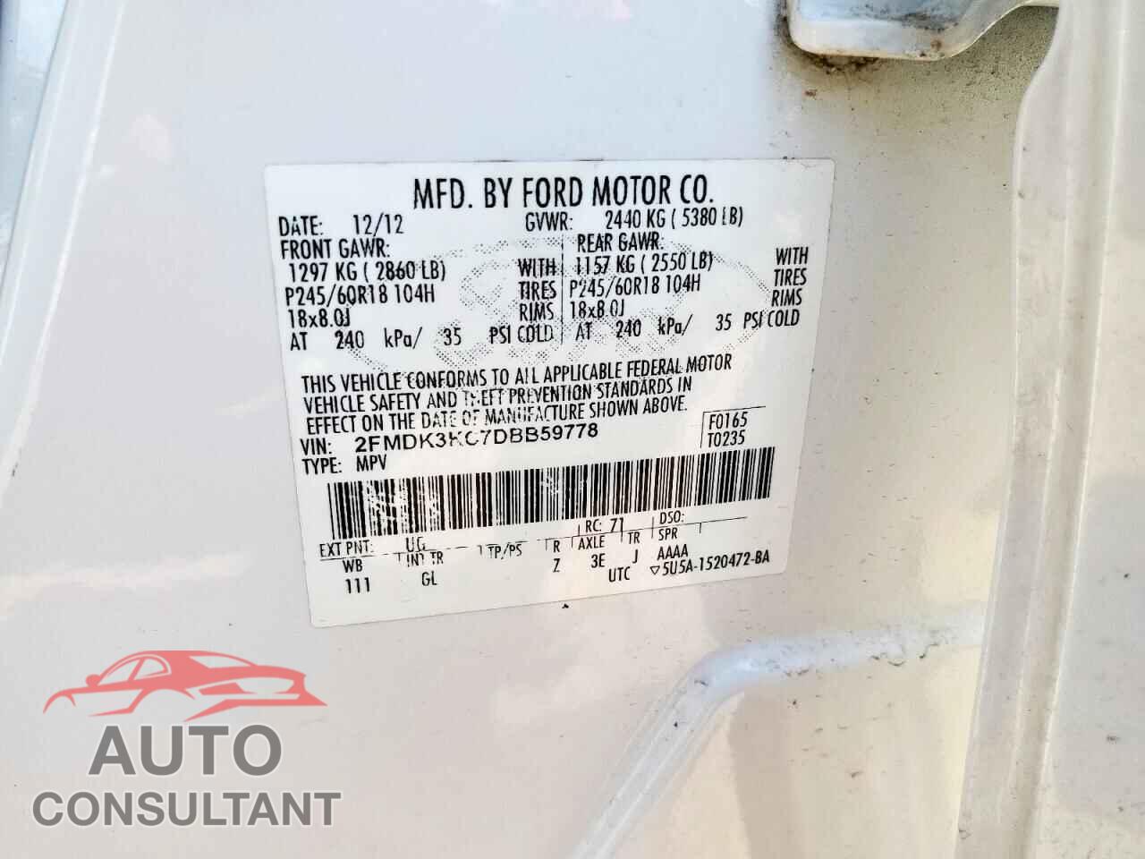 FORD EDGE 2013 - 2FMDK3KC7DBB59778