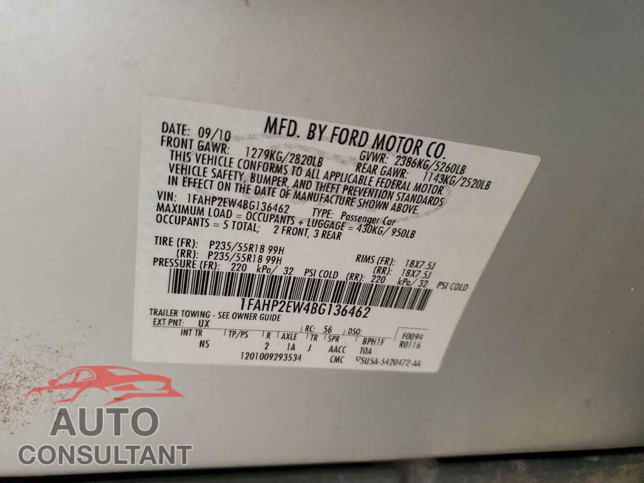 FORD TAURUS 2011 - 1FAHP2EW4BG136462