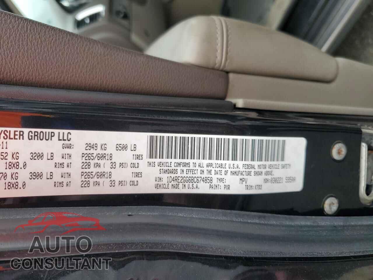 DODGE DURANGO 2011 - 1D4RE2GG6BC674858