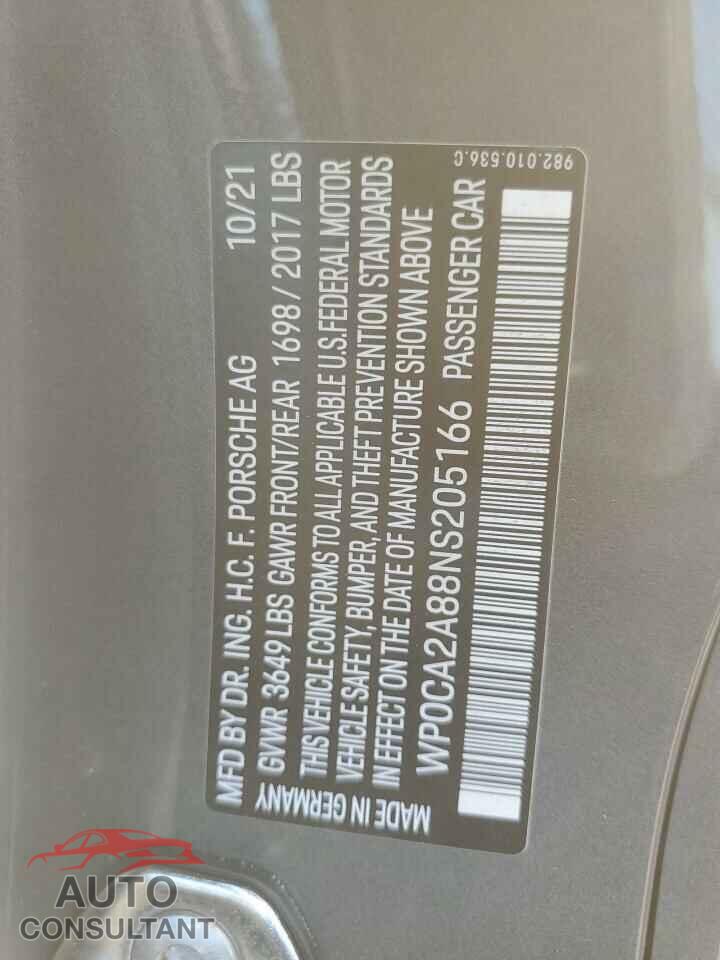 PORSCHE BOXSTER 2022 - WP0CA2A88NS205166