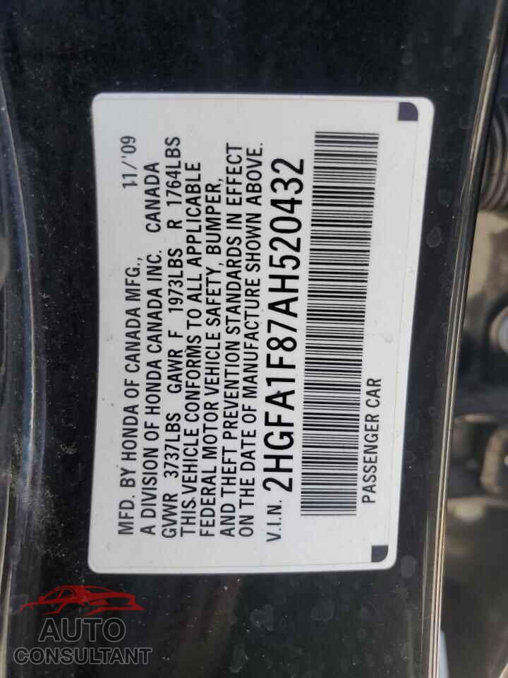 HONDA CIVIC 2010 - 2HGFA1F87AH520432