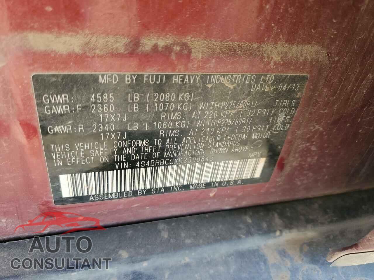 SUBARU OUTBACK 2013 - 4S4BRBCCXD3308843