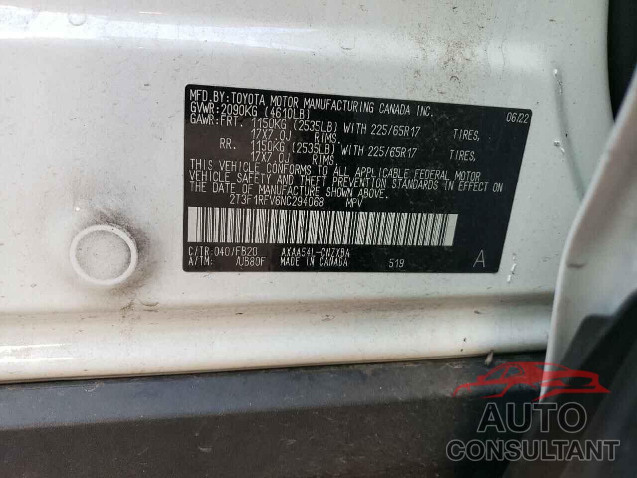 TOYOTA RAV4 2022 - 2T3F1RFV6NC294068