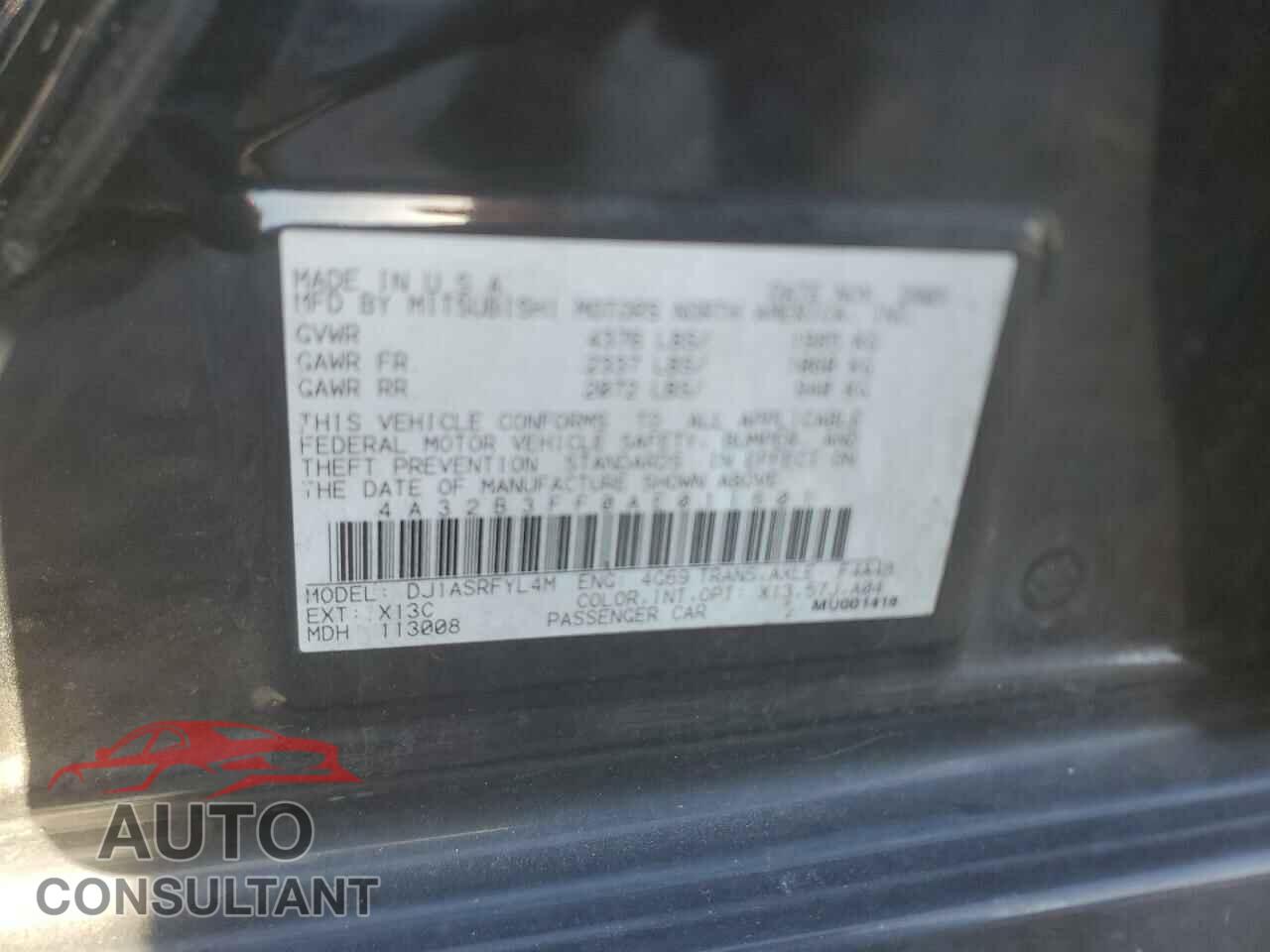 MITSUBISHI GALANT 2010 - 4A32B3FF0AE011601