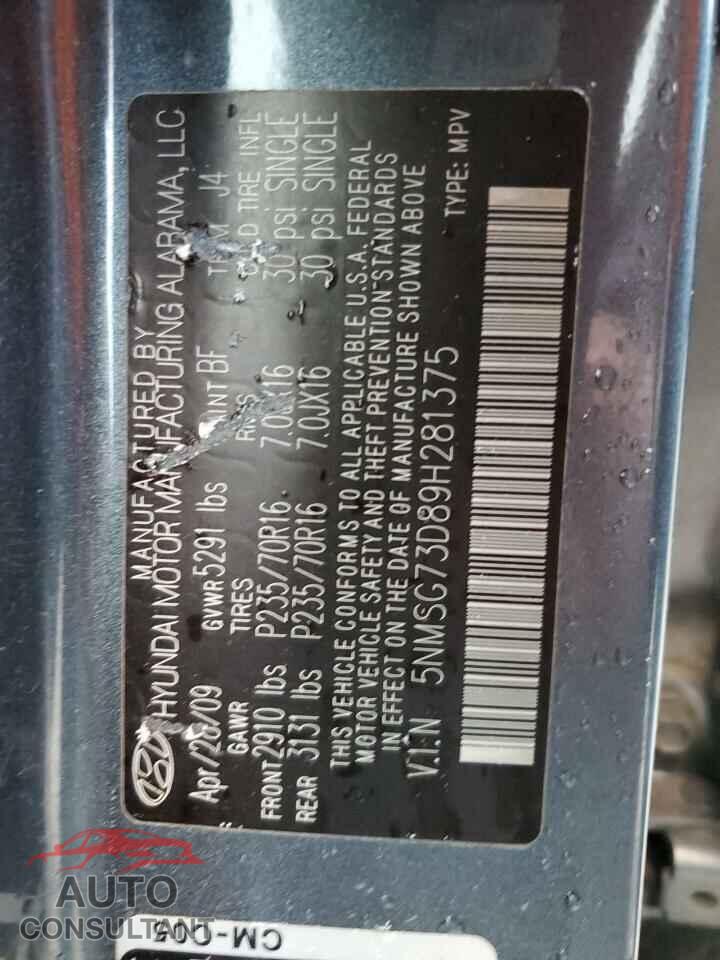 HYUNDAI SANTA FE 2009 - 5NMSG73D89H281375