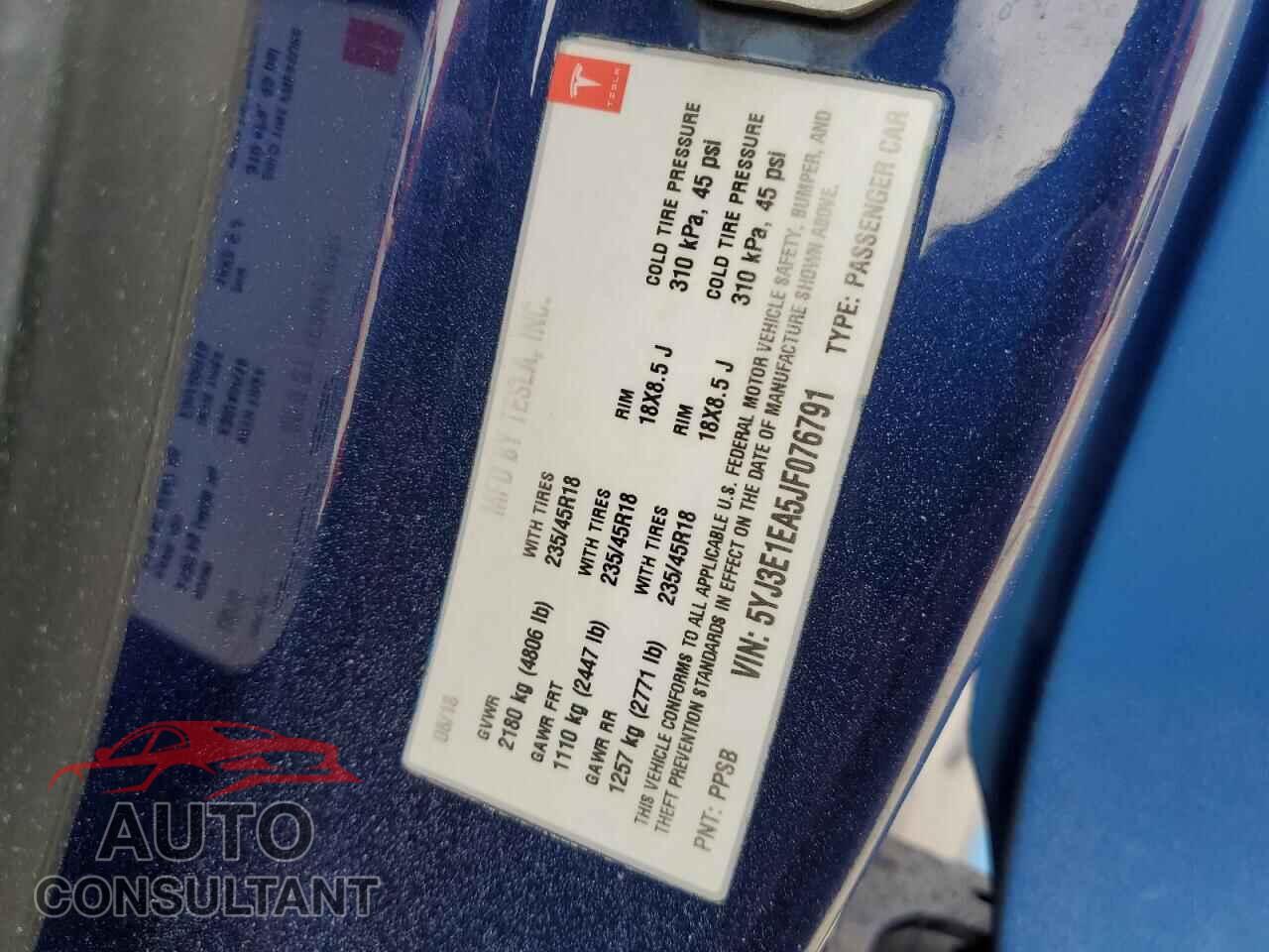 TESLA MODEL 3 2018 - 5YJ3E1EA5JF076791