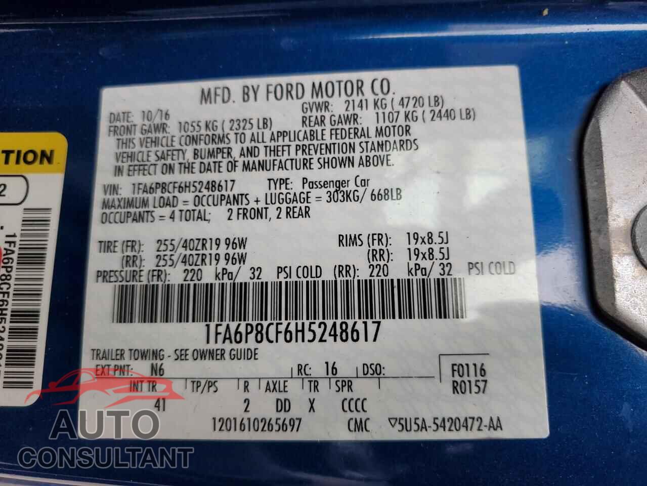 FORD MUSTANG 2017 - 1FA6P8CF6H5248617