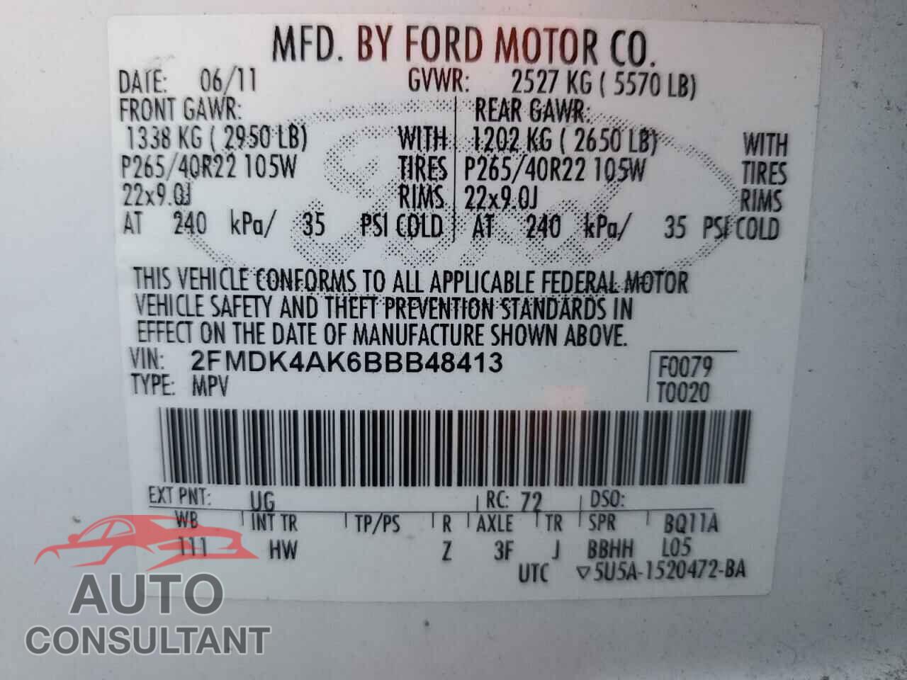 FORD EDGE 2011 - 2FMDK4AK6BBB48413