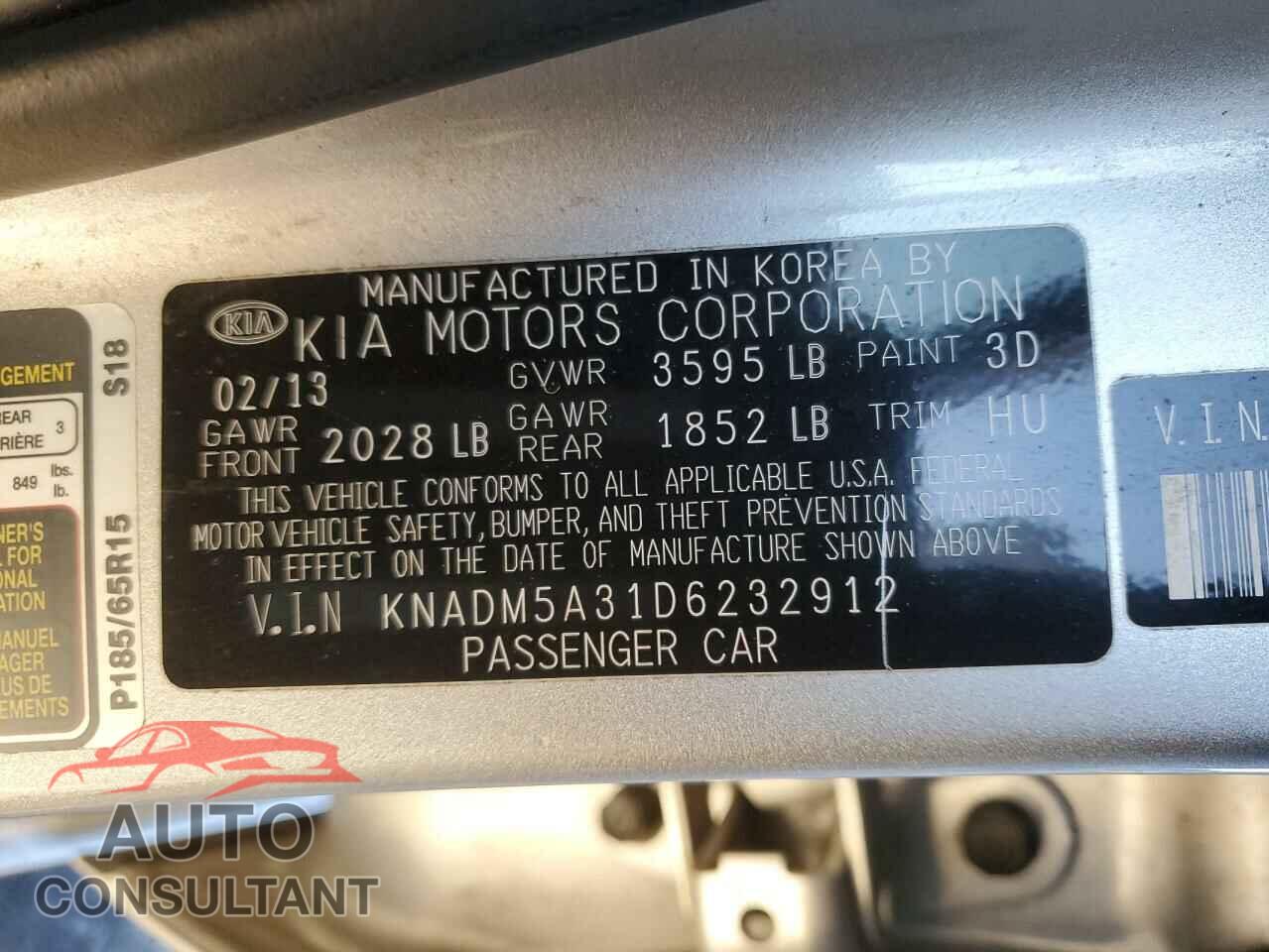 KIA RIO 2013 - KNADM5A31D6232912