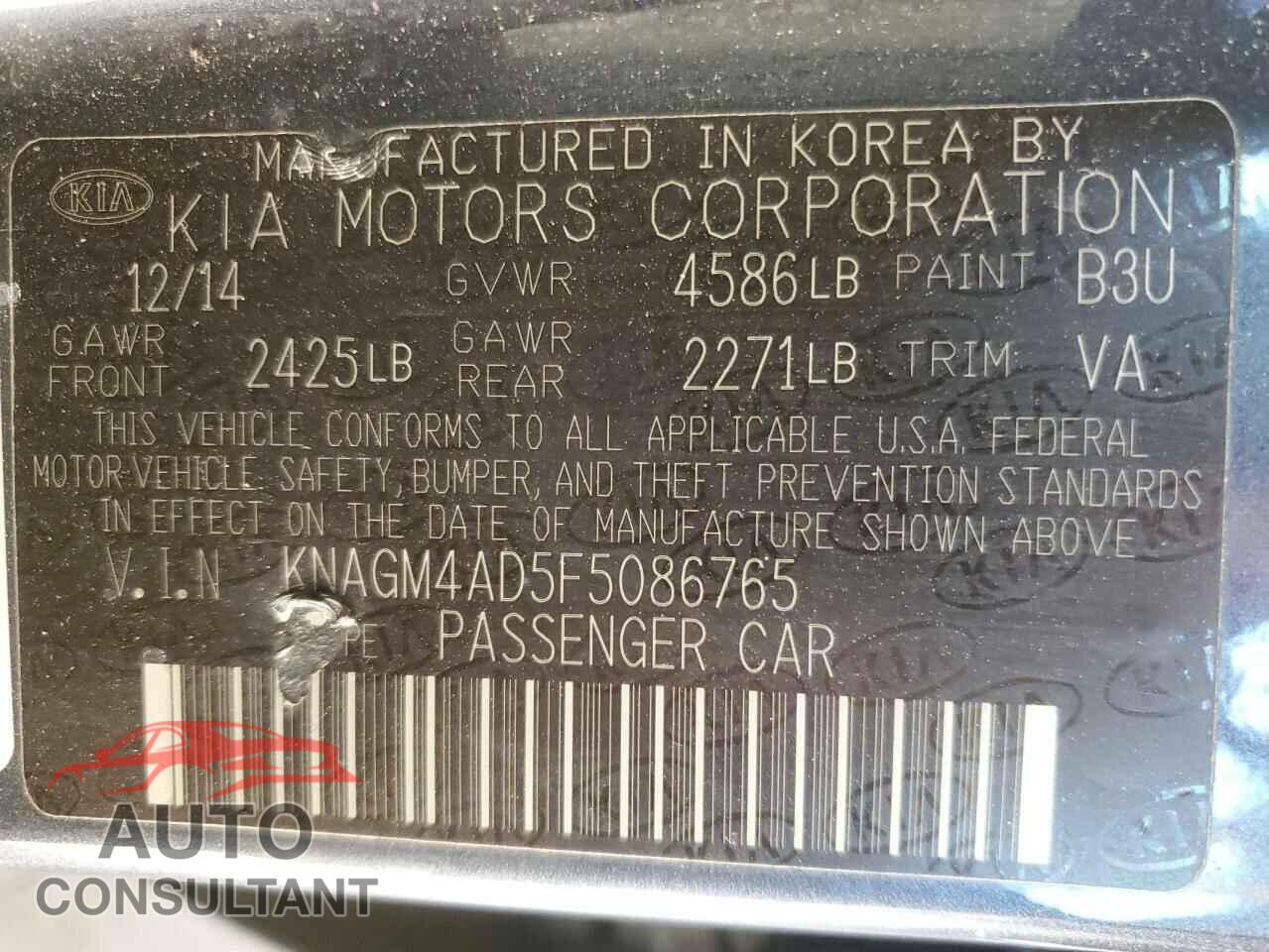 KIA OPTIMA 2015 - KNAGM4AD5F5086765