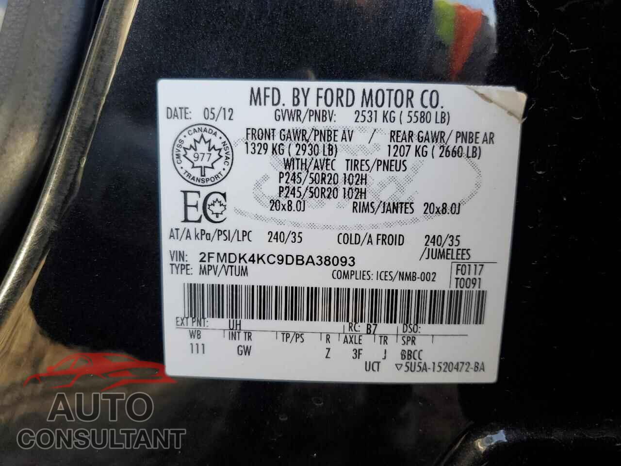 FORD EDGE 2013 - 2FMDK4KC9DBA38093
