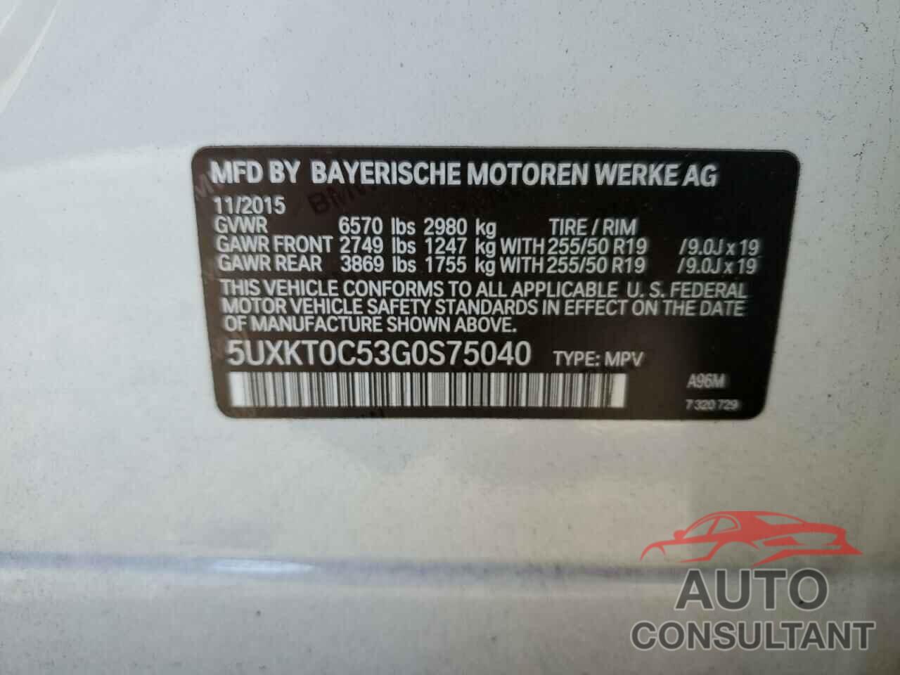 BMW X5 2016 - 5UXKT0C53G0S75040