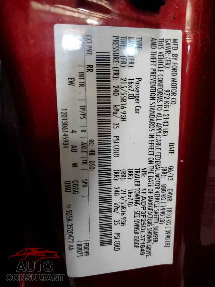 FORD FOCUS 2013 - 1FADP3F25DL371849