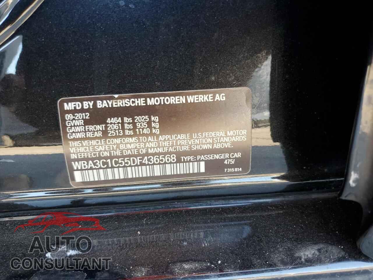 BMW 3 SERIES 2013 - WBA3C1C55DF436568
