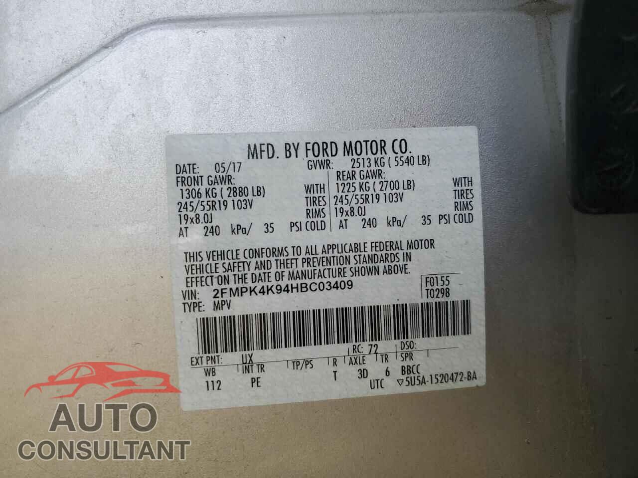 FORD EDGE 2017 - 2FMPK4K94HBC03409