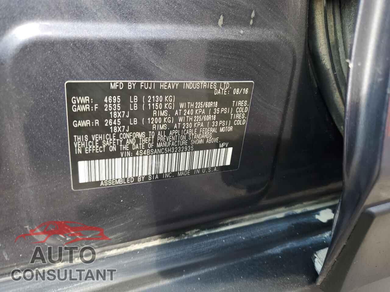 SUBARU OUTBACK 2017 - 4S4BSANC5H3232935