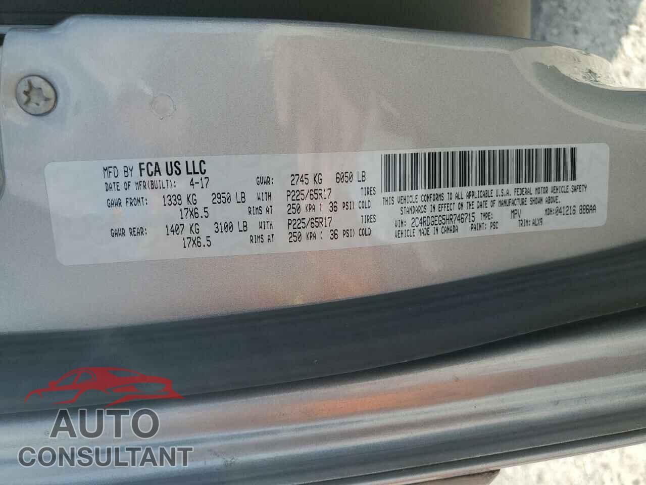 DODGE CARAVAN 2017 - 2C4RDGEG5HR746715