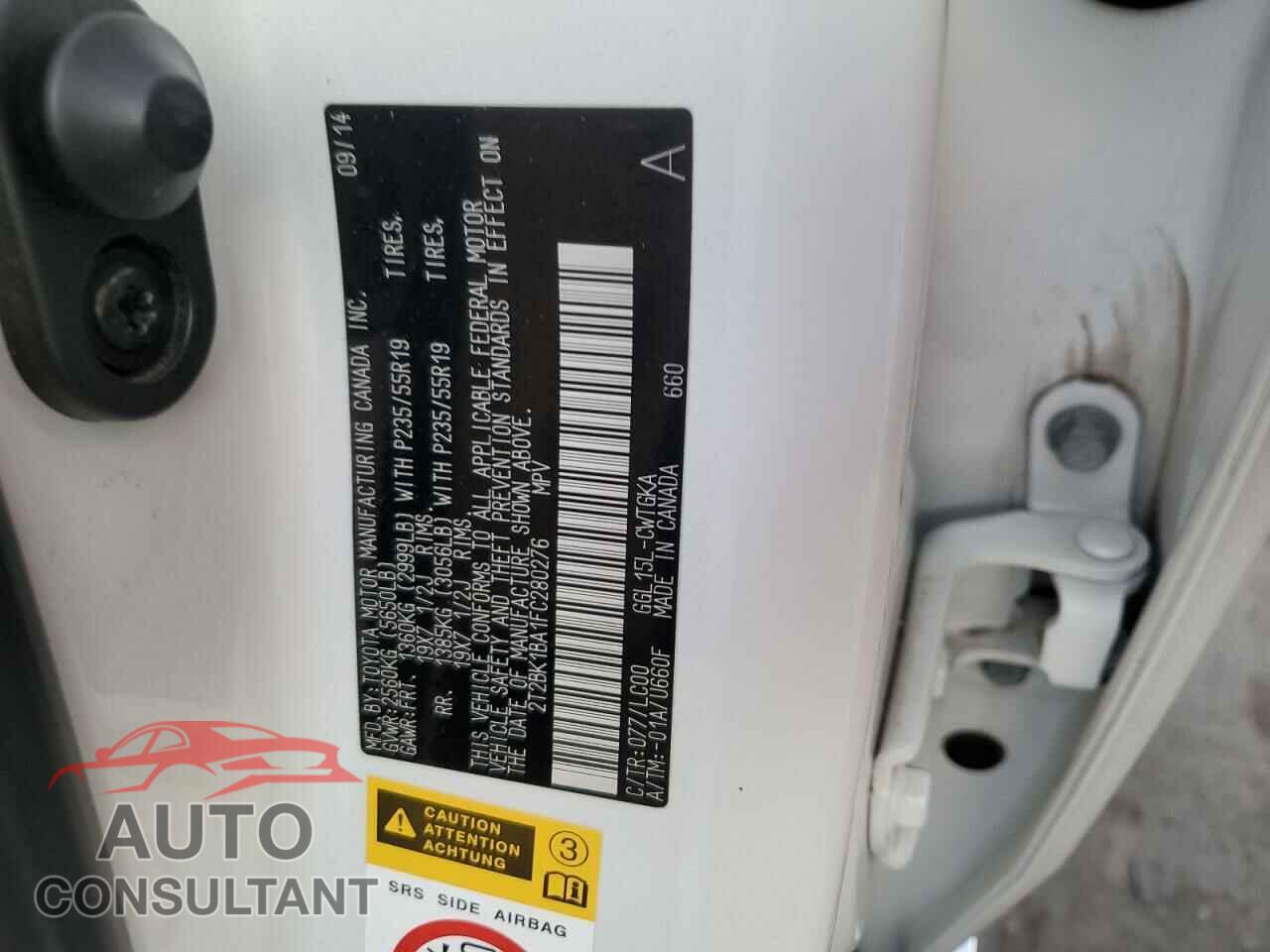 LEXUS RX350 2015 - 2T2BK1BA1FC280276