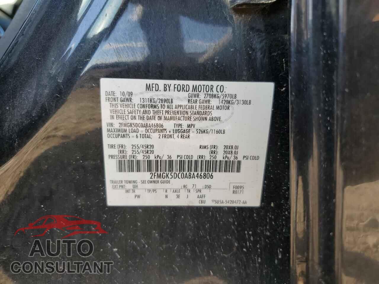 FORD FLEX 2010 - 2FMGK5DC0ABA46806