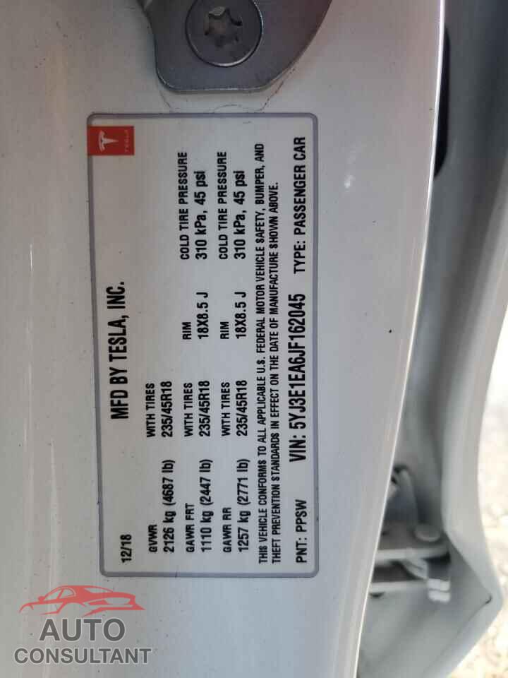 TESLA MODEL 3 2018 - 5YJ3E1EA6JF162045