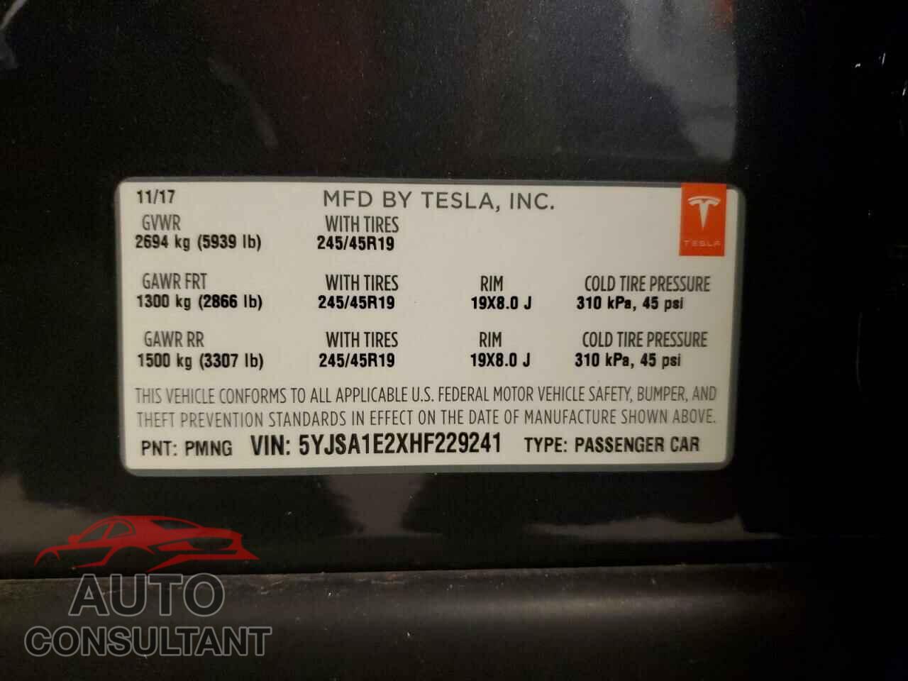 TESLA MODEL S 2017 - 5YJSA1E2XHF229241