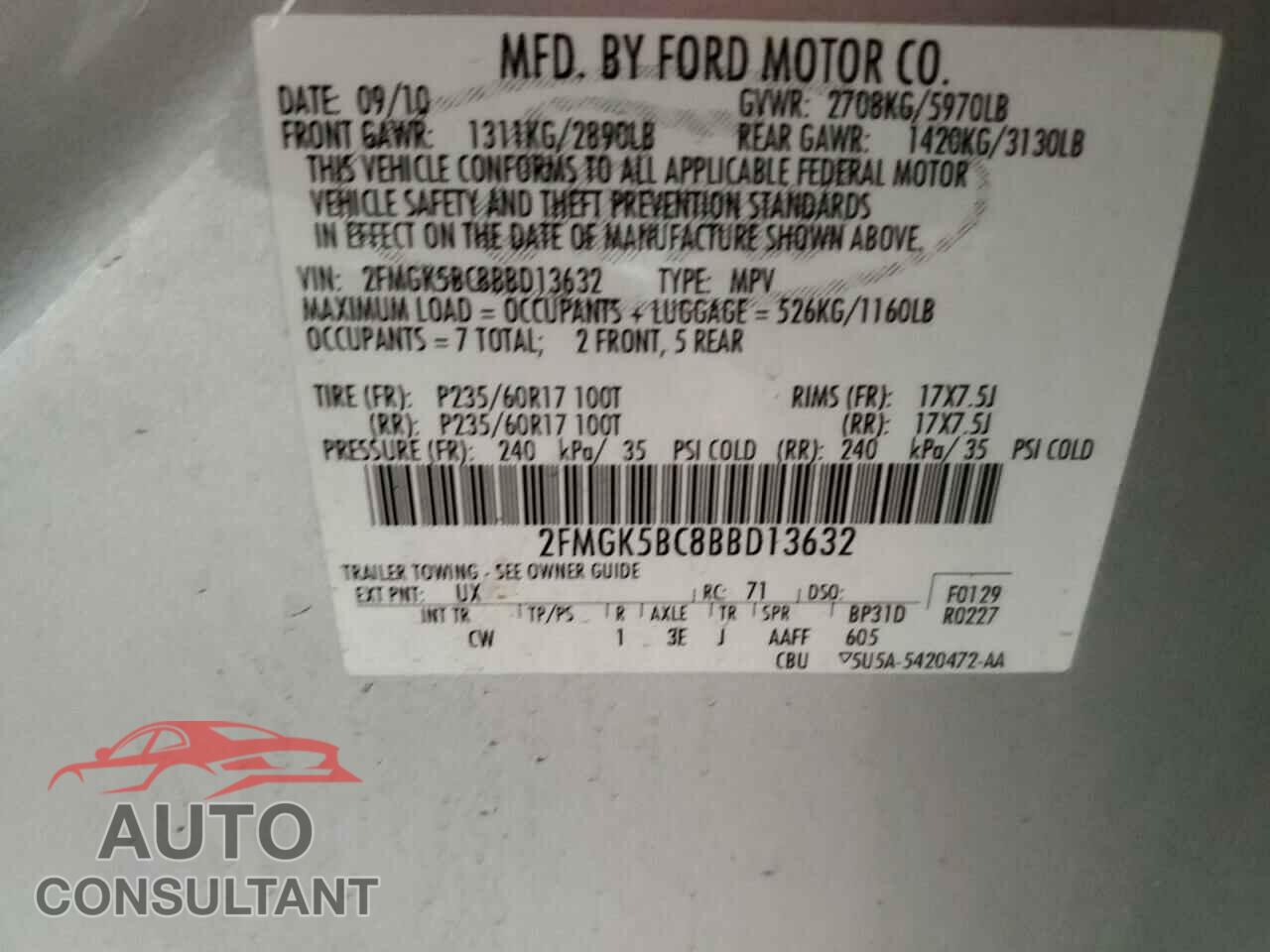FORD FLEX 2011 - 2FMGK5BC8BBD13632