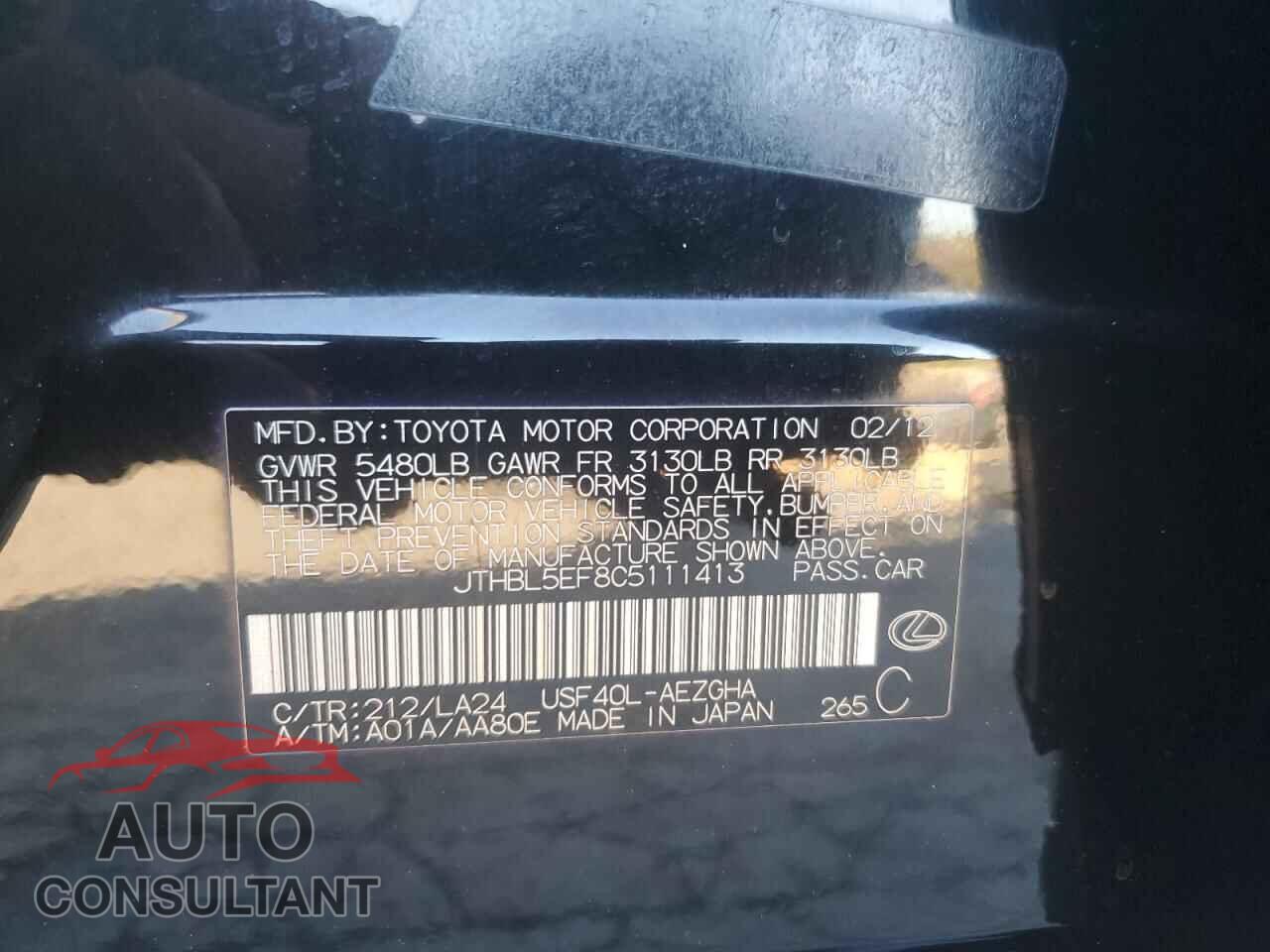 LEXUS LS460 2012 - JTHBL5EF8C5111413