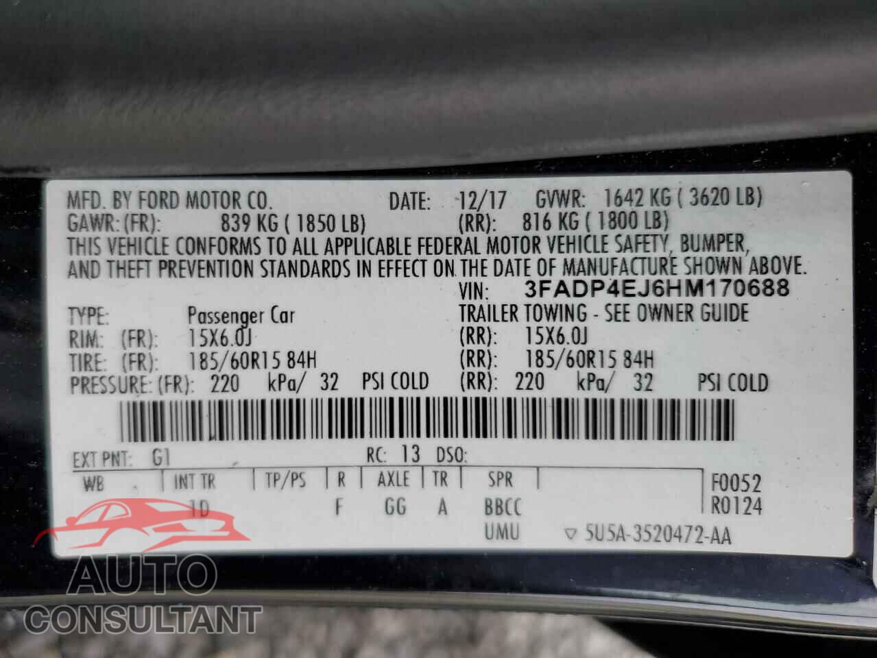 FORD FIESTA 2017 - 3FADP4EJ6HM170688