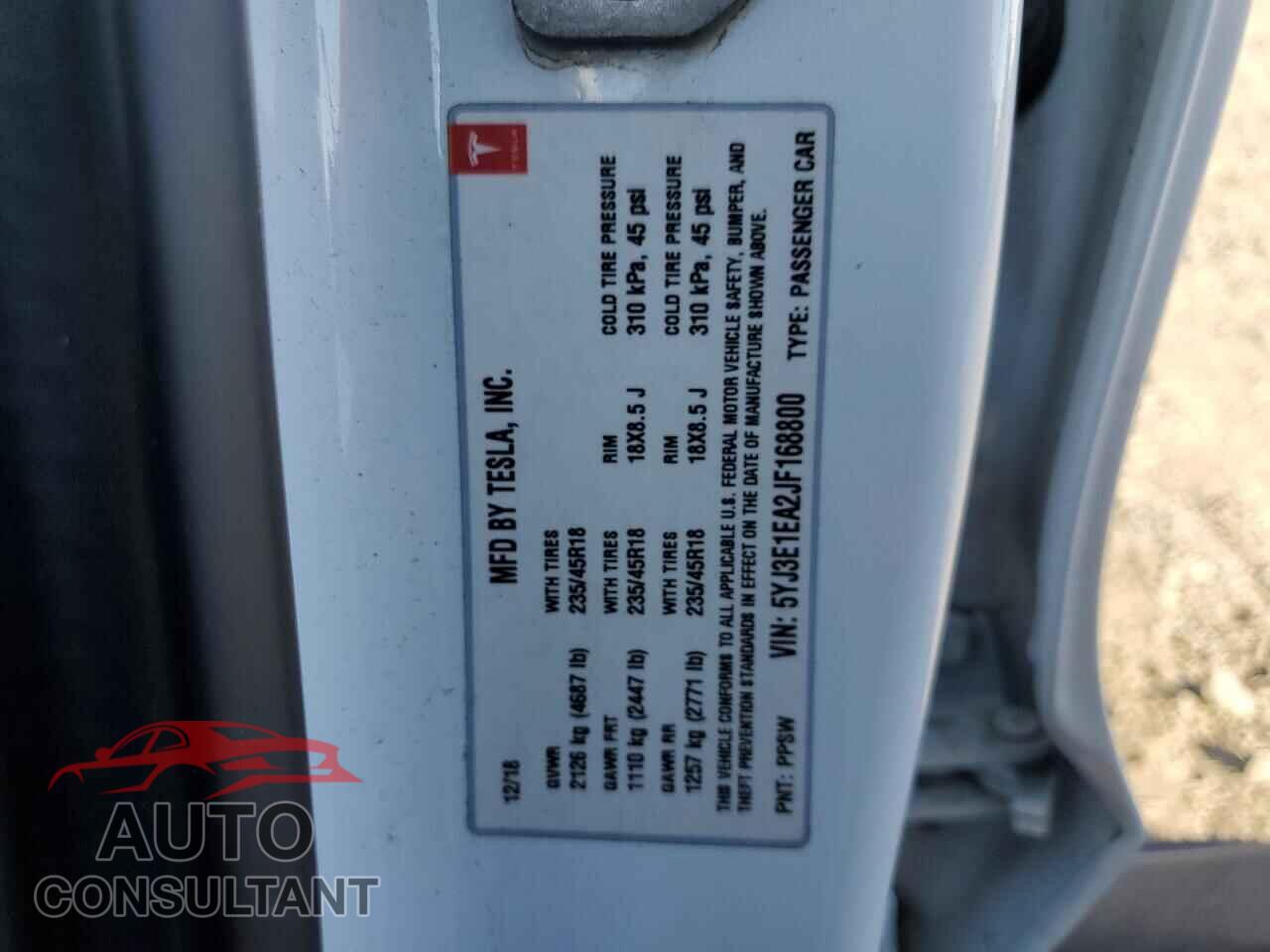 TESLA MODEL 3 2018 - 5YJ3E1EA2JF168800