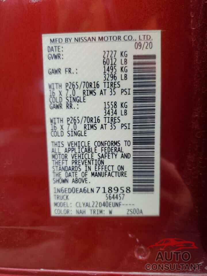NISSAN FRONTIER 2020 - 1N6ED0EA6LN718958