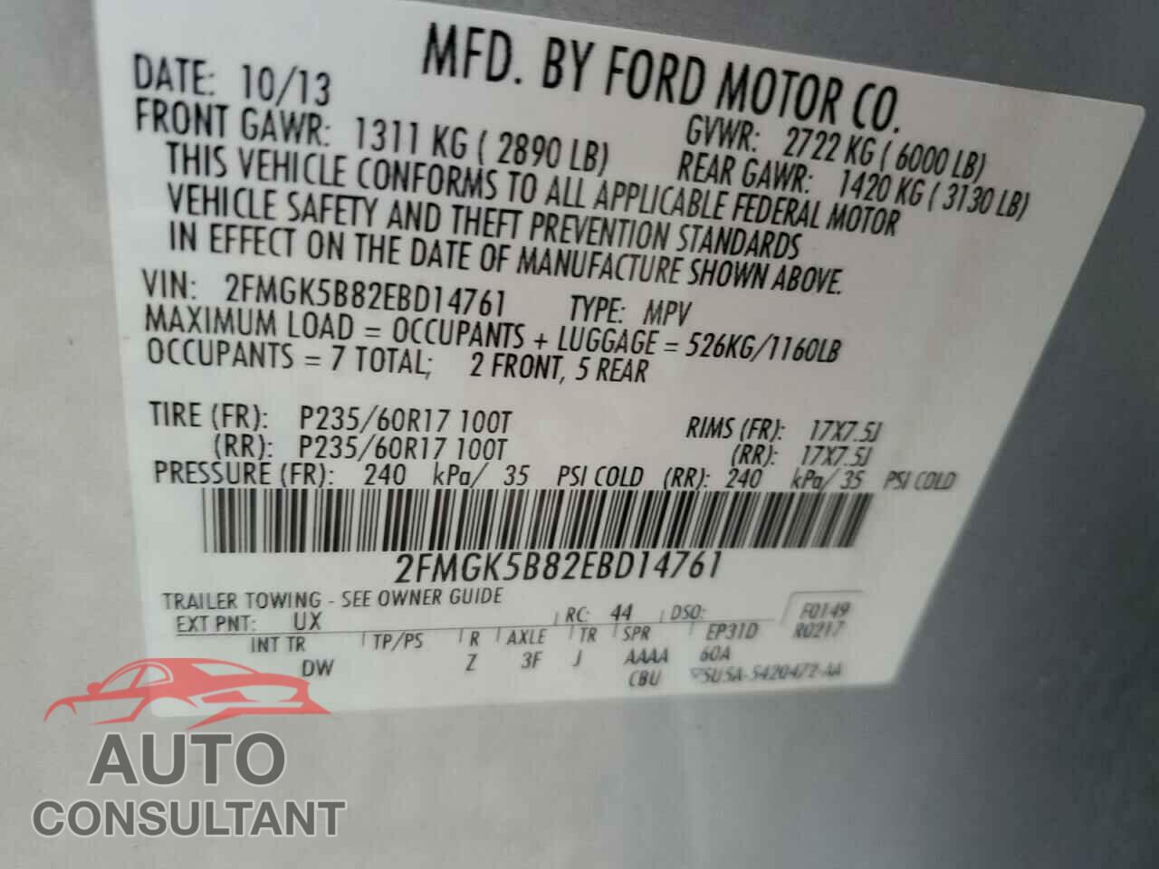 FORD FLEX 2014 - 2FMGK5B82EBD14761