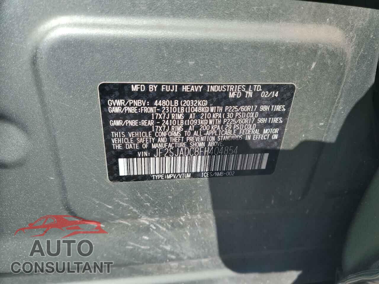 SUBARU FORESTER 2015 - JF2SJADC8FH404854