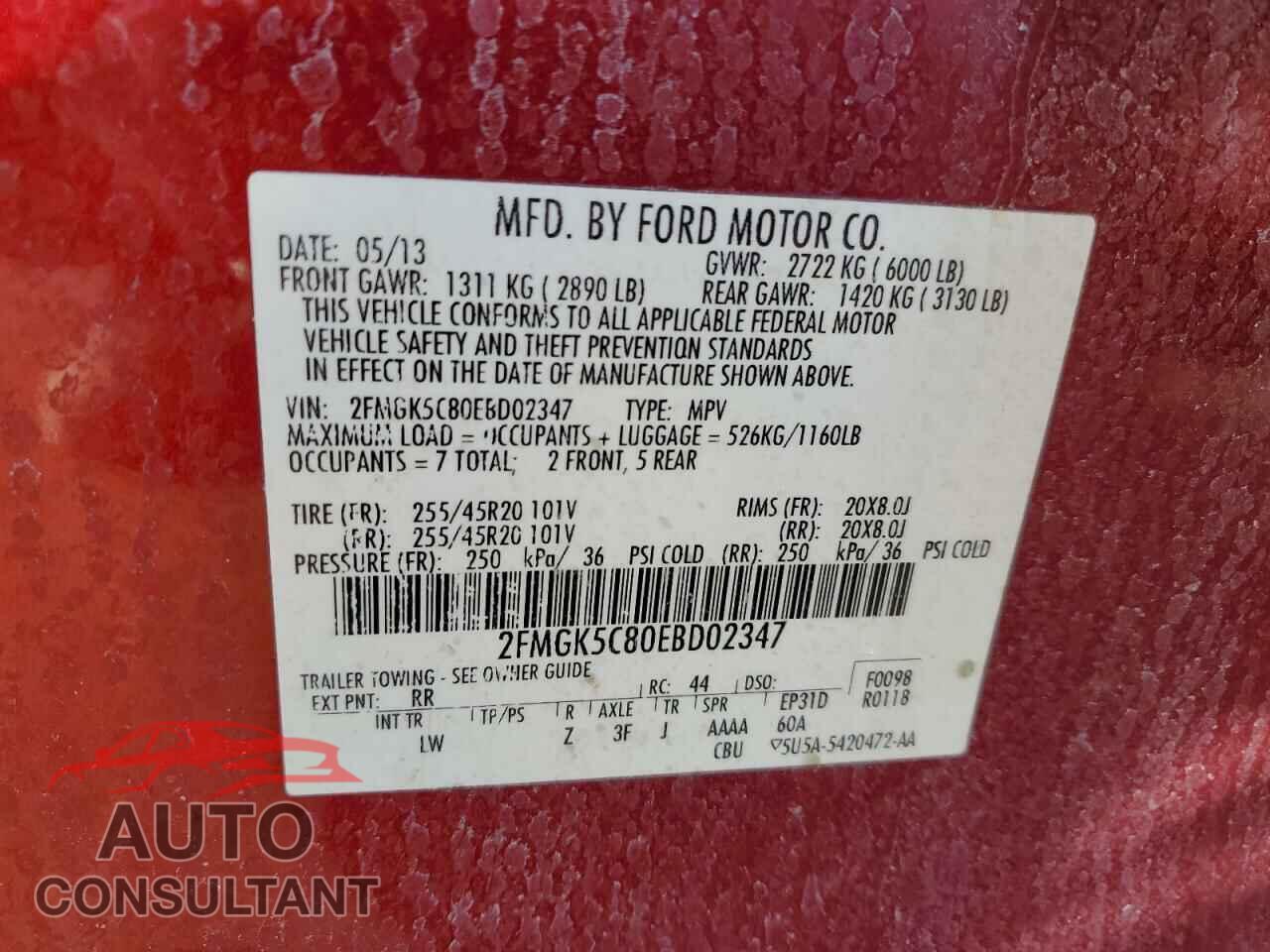 FORD FLEX 2014 - 2FMGK5C80EBD02347