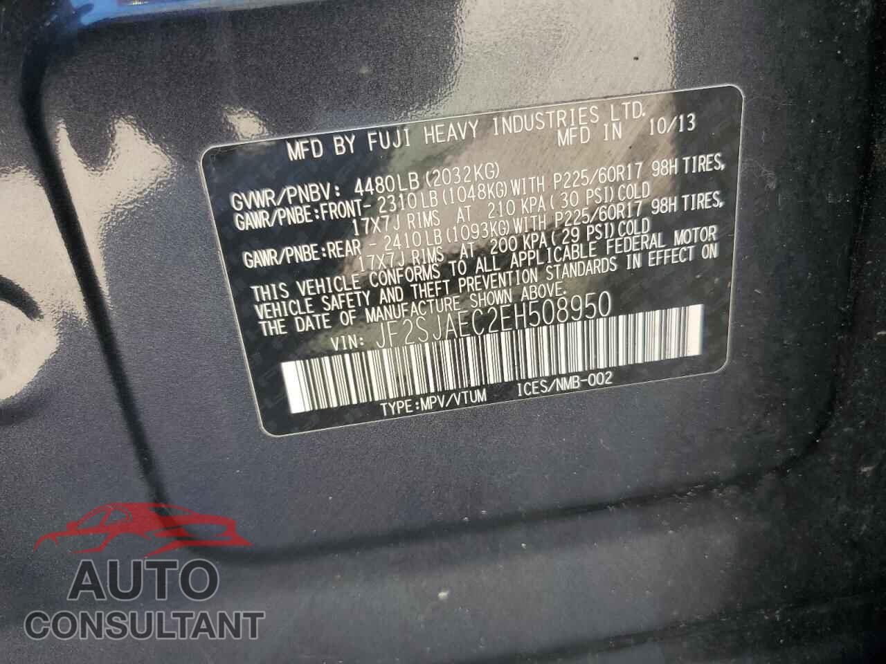 SUBARU FORESTER 2014 - JF2SJAEC2EH508950