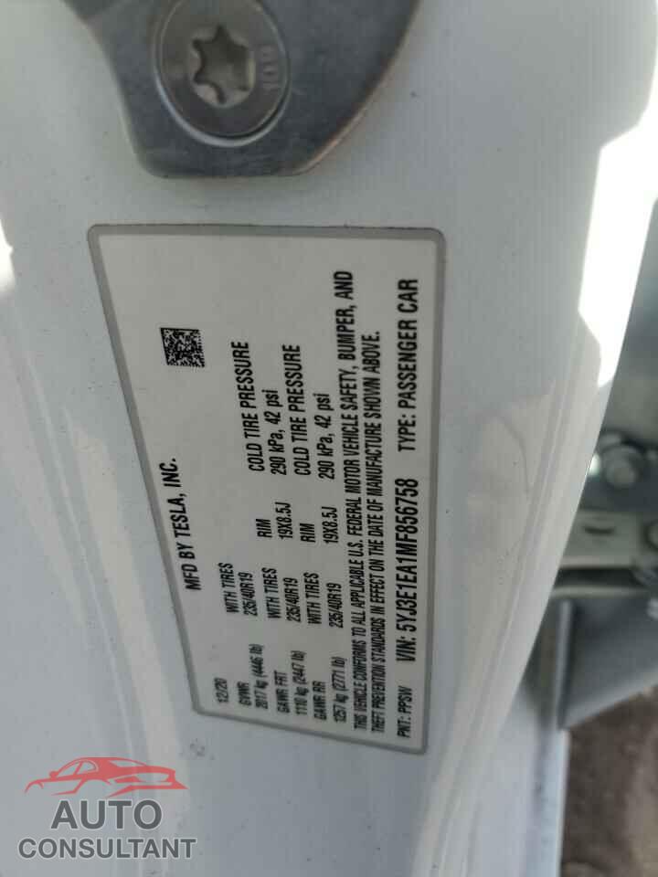 TESLA MODEL 3 2021 - 5YJ3E1EA1MF856758