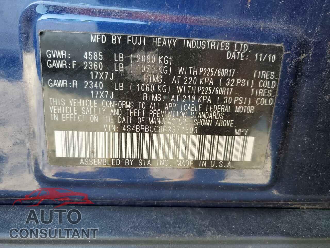 SUBARU OUTBACK 2011 - 4S4BRBCC8B3371503