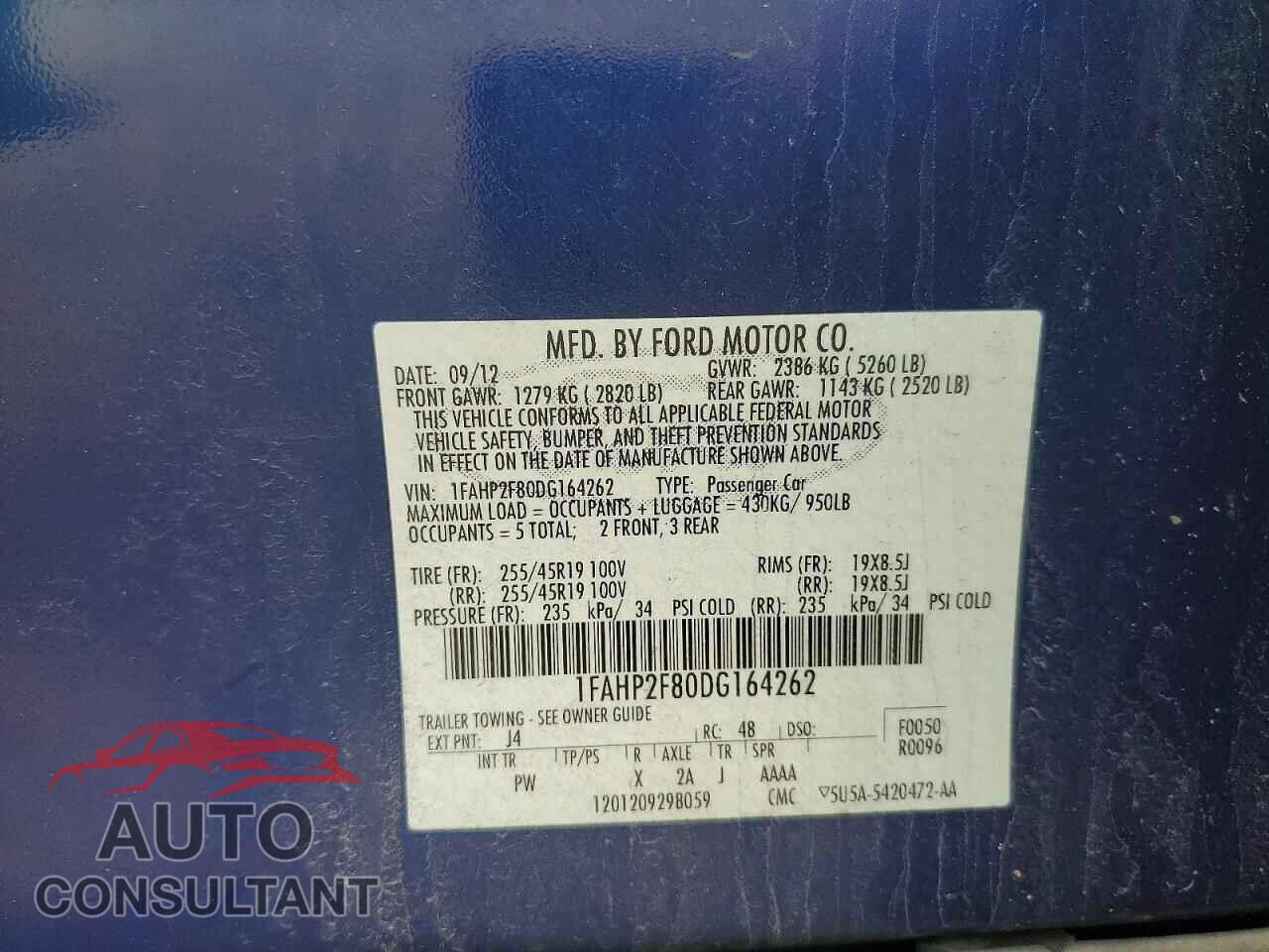 FORD TAURUS 2013 - 1FAHP2F80DG164262