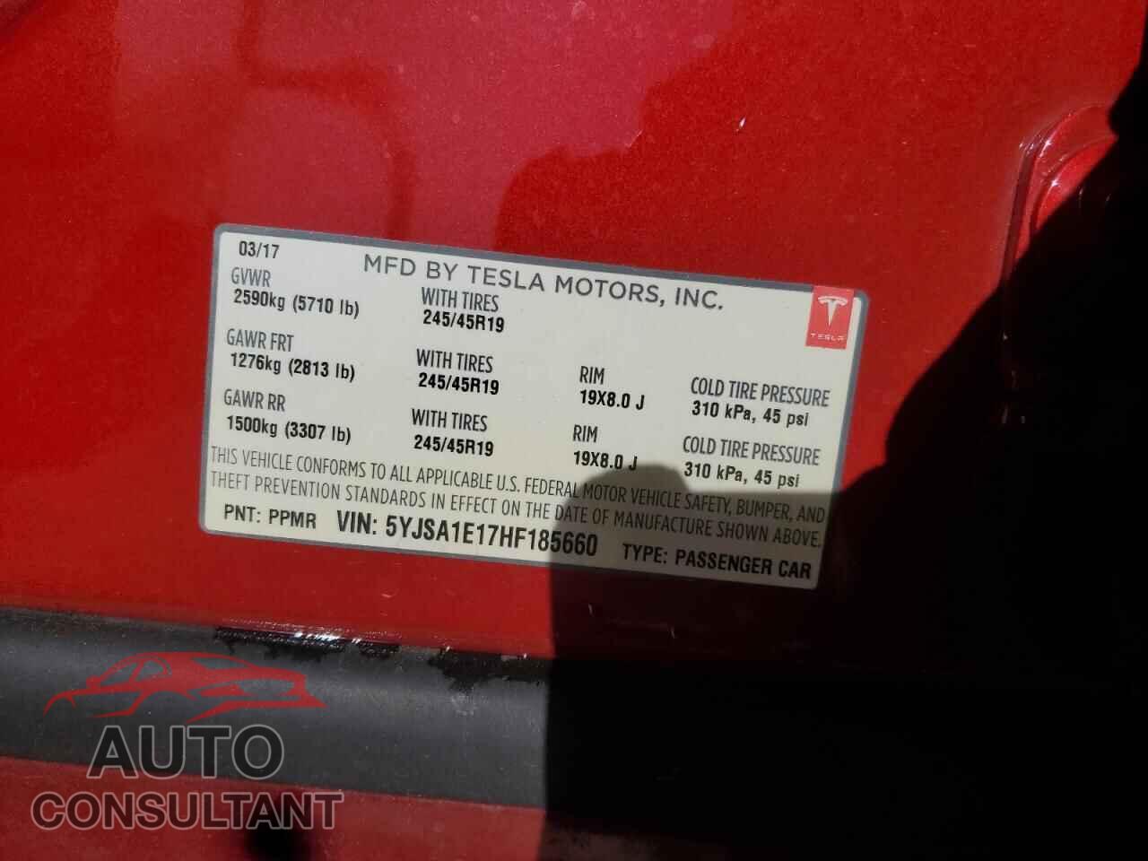 TESLA MODEL S 2017 - 5YJSA1E17HF185660