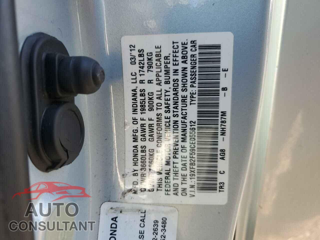 HONDA CIVIC 2012 - 19XFB2F59CE055612