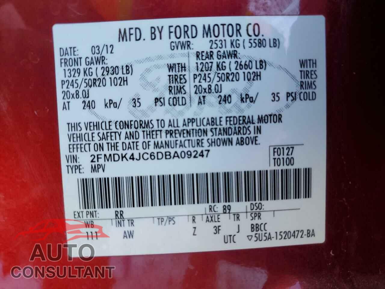 FORD EDGE 2013 - 2FMDK4JC6DBA09247