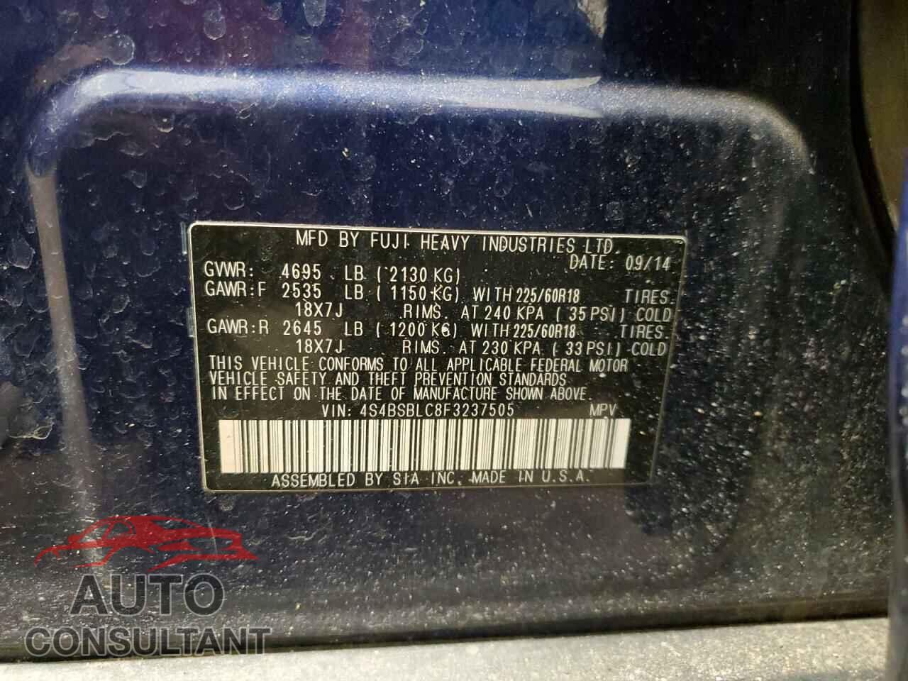 SUBARU OUTBACK 2015 - 4S4BSBLC8F3237505