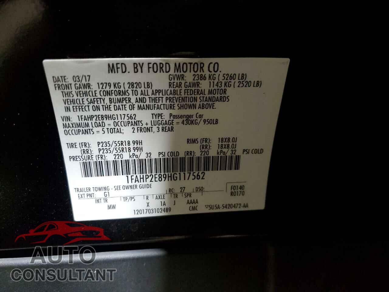 FORD TAURUS 2017 - 1FAHP2E89HG117562