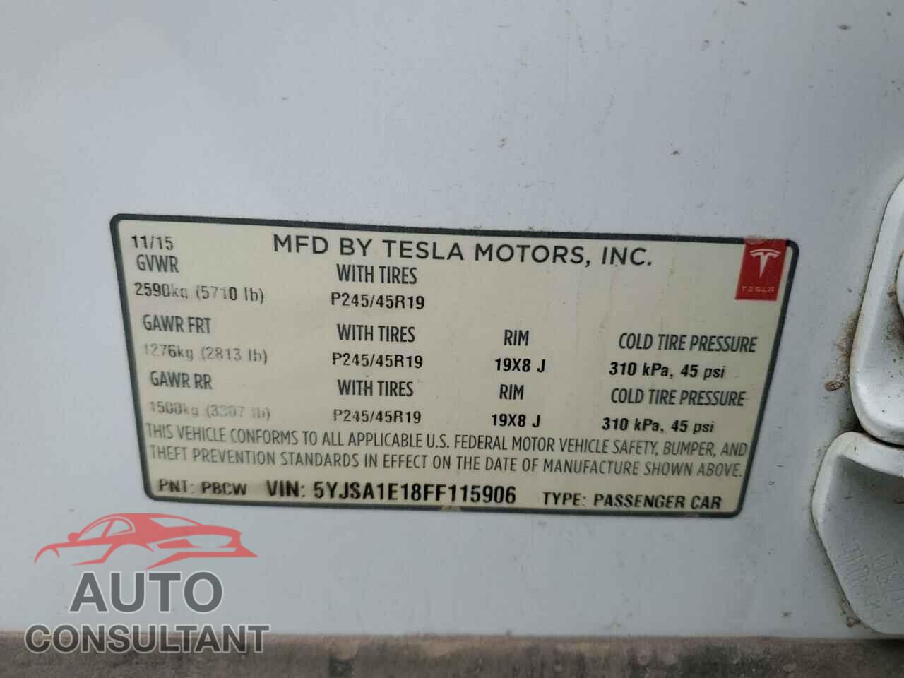 TESLA MODEL S 2015 - 5YJSA1E18FF115906