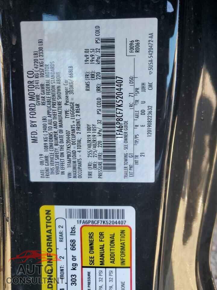 FORD MUSTANG 2019 - 1FA6P8CF7K5204407