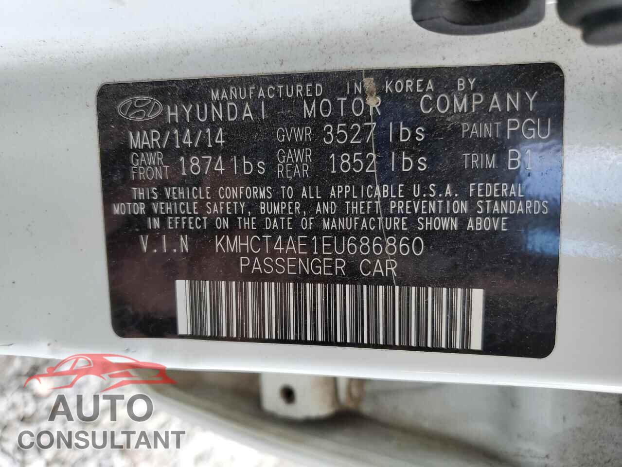HYUNDAI ACCENT 2014 - KMHCT4AE1EU686860